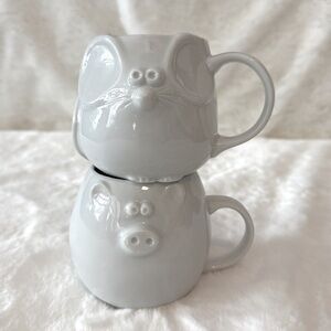 GHC Japan White Ceramic Tea, Coffee, Drink Mugs, Pig (12oz) & Mouse (10oz)
